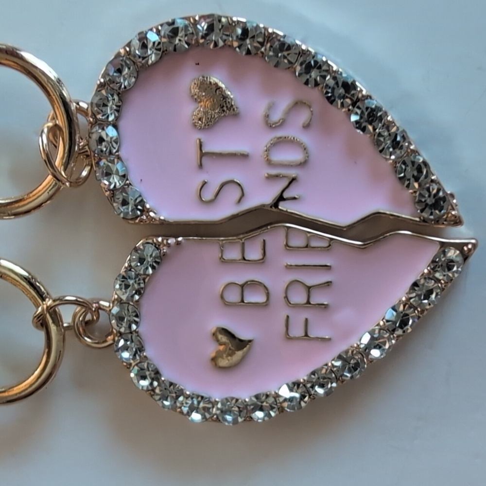 Heart-Shaped Pink and Gold Best Friends Zipper Pulls